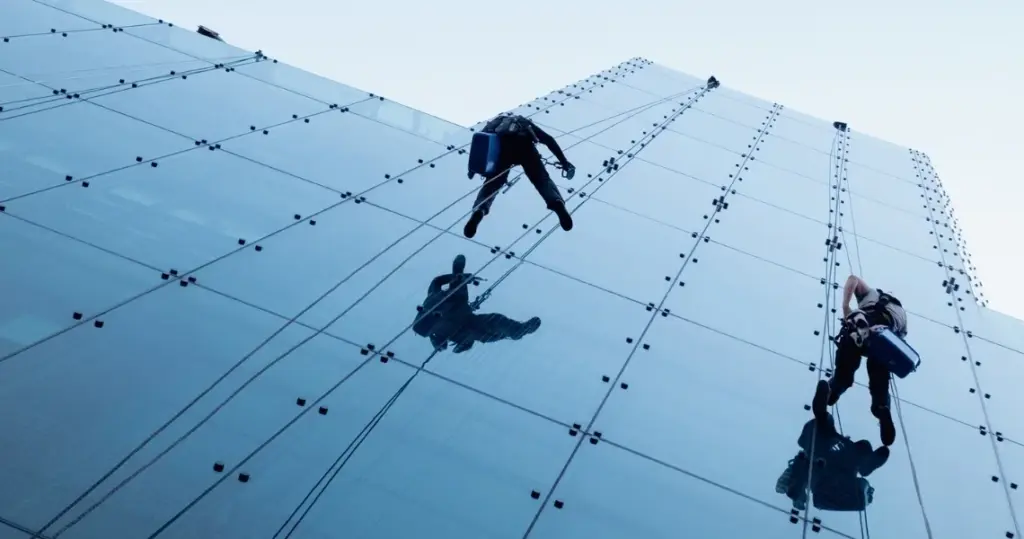 Professional cleaning and facilities-management team maintaining a modern UAE commercial building.